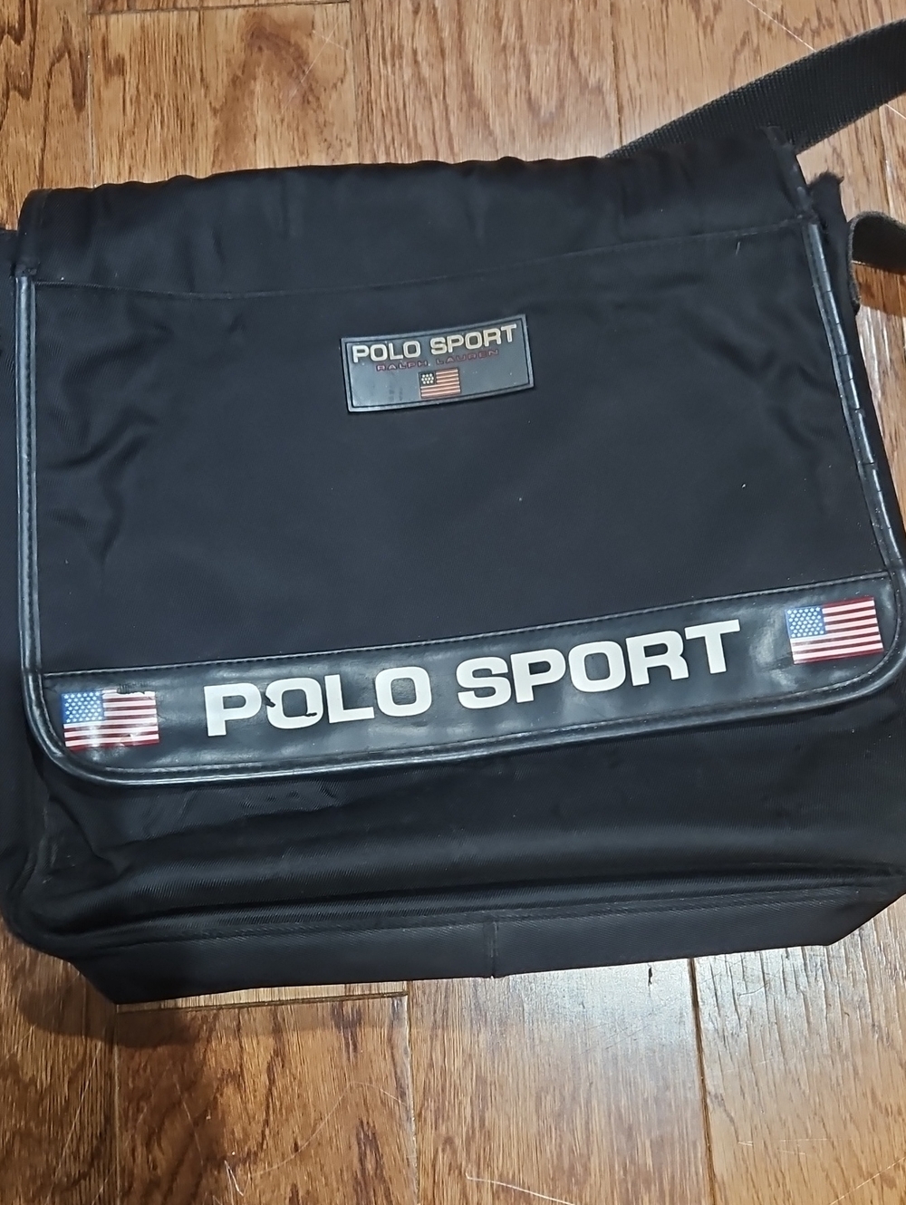 Polo by Ralph Lauren Black Polo Sport Messenger Bag with Flag Detail